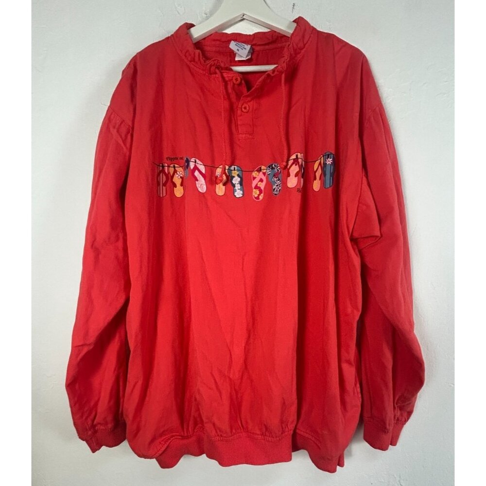 Vintage Crazy Shirts Womens Pullover Sweater Hawaiian Sandals Cotton Red Size XL